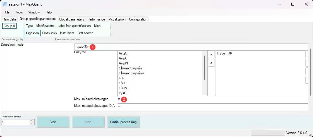 figure 7. parameter setting for digestion